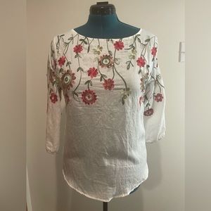 Ana & Rose Size Small Linen Embroidered 3/4 Sleeve Blouse